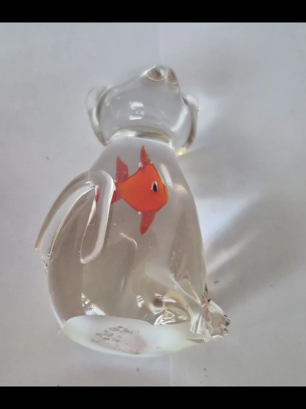 VTG Handblown Cat W/ An Orange Fish In The Belly